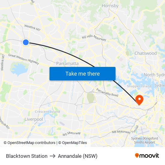 Blacktown Station to Annandale (NSW) map