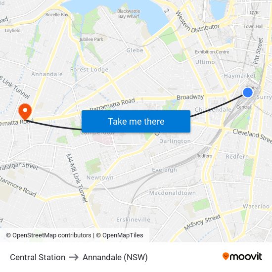 Central Station to Annandale (NSW) map