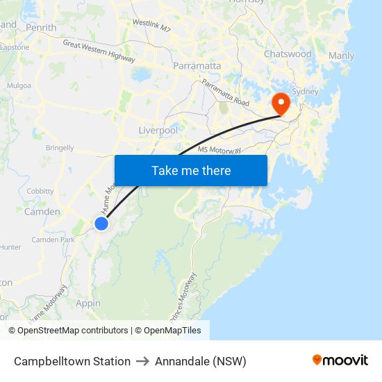 Campbelltown Station to Annandale (NSW) map