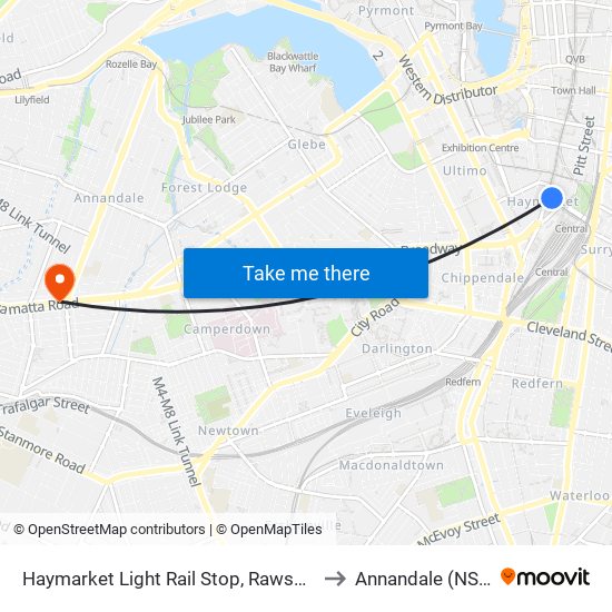 Haymarket Light Rail Stop, Rawson Pl to Annandale (NSW) map