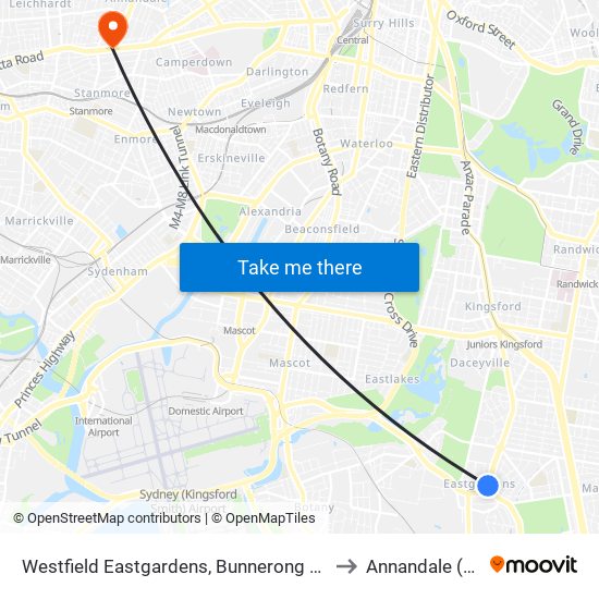 Westfield Eastgardens, Bunnerong Rd, Stand A to Annandale (NSW) map