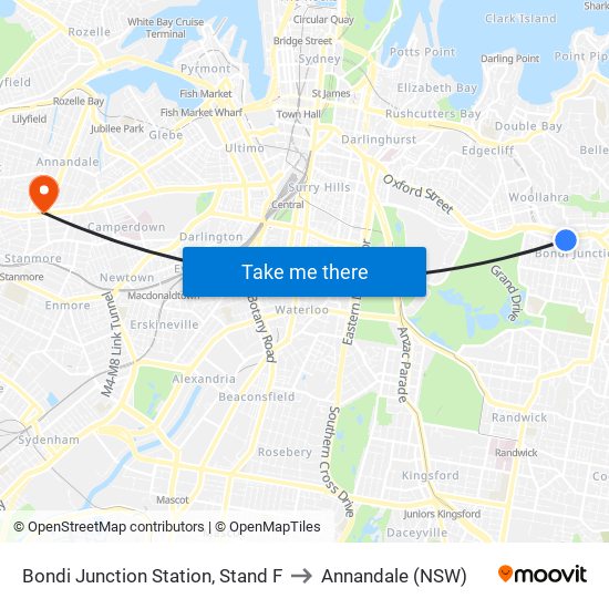 Bondi Junction Station, Stand F to Annandale (NSW) map