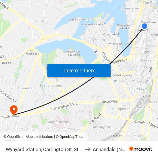 Wynyard Station, Carrington St, Stand B to Annandale (NSW) map