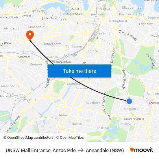 UNSW Mall Entrance, Anzac Pde to Annandale (NSW) map