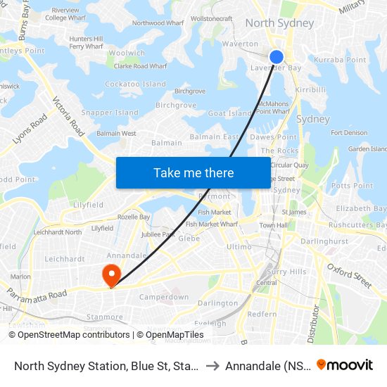 North Sydney Station, Blue St, Stand D to Annandale (NSW) map