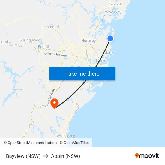 Bayview (NSW) to Appin (NSW) map