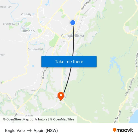 Eagle Vale to Appin (NSW) map