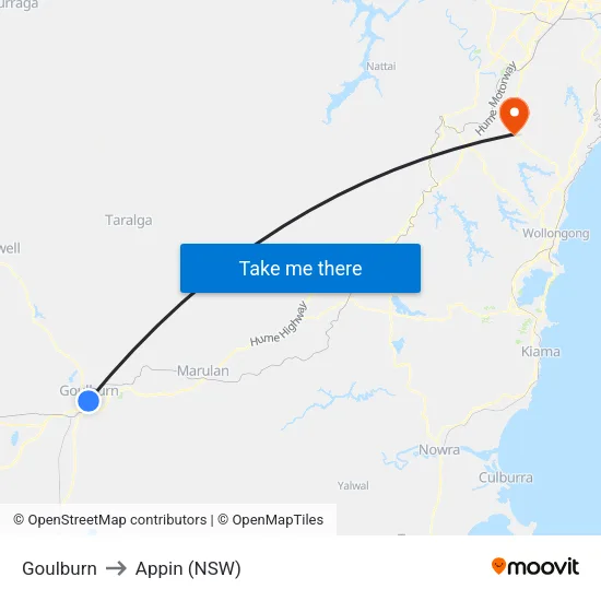 Goulburn to Appin (NSW) map