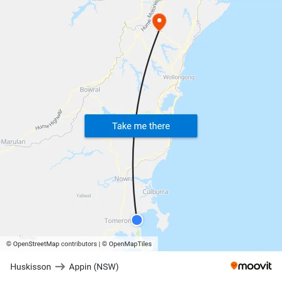 Huskisson to Appin (NSW) map