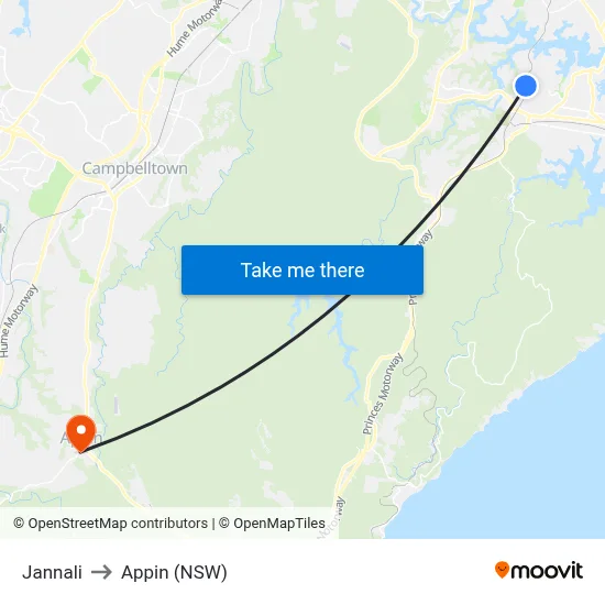 Jannali to Appin (NSW) map