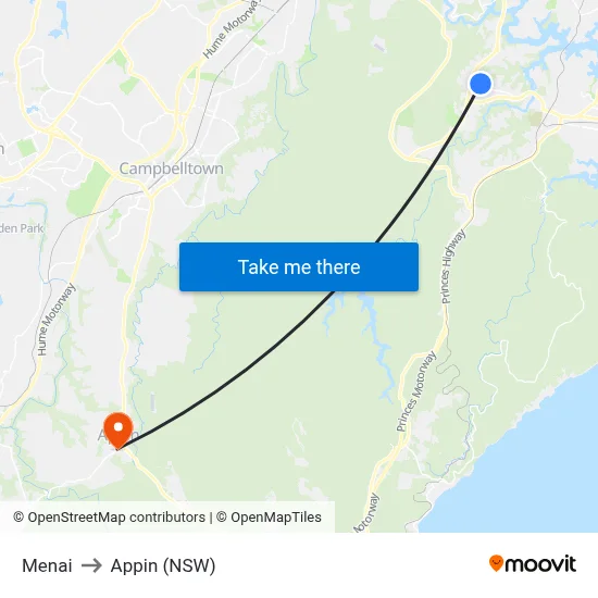 Menai to Appin (NSW) map