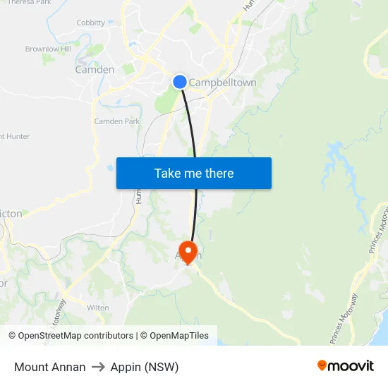 Mount Annan to Appin (NSW) map