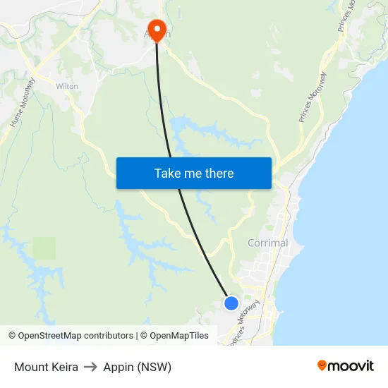 Mount Keira to Appin (NSW) map