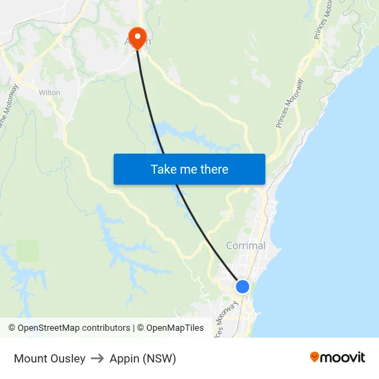 Mount Ousley to Appin (NSW) map