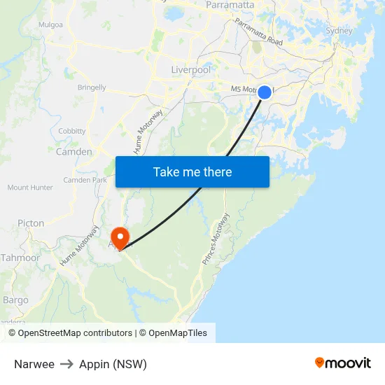 Narwee to Appin (NSW) map