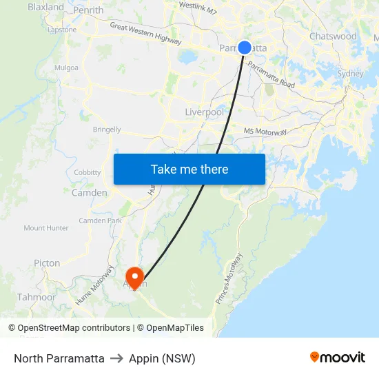 North Parramatta to Appin (NSW) map