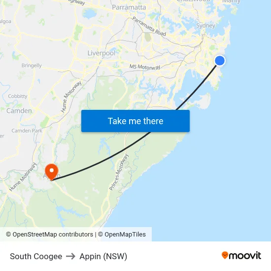 South Coogee to Appin (NSW) map