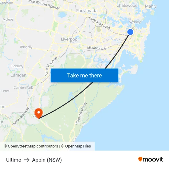 Ultimo to Appin (NSW) map