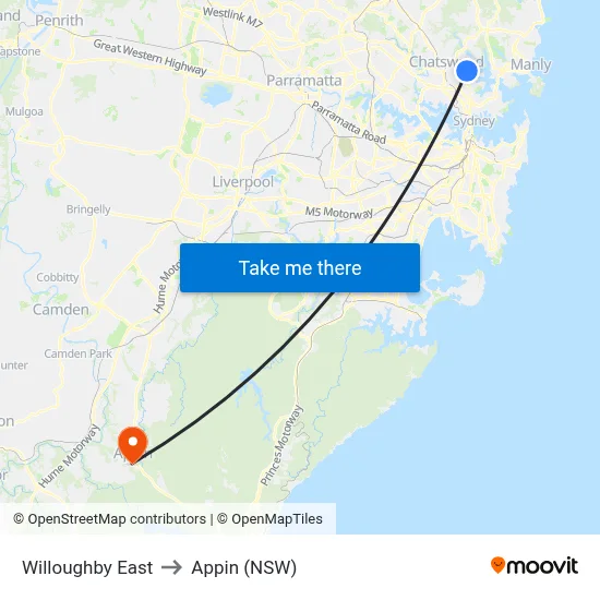Willoughby East to Appin (NSW) map