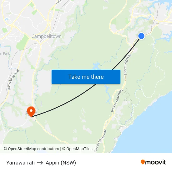 Yarrawarrah to Appin (NSW) map