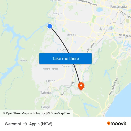 Werombi to Appin (NSW) map