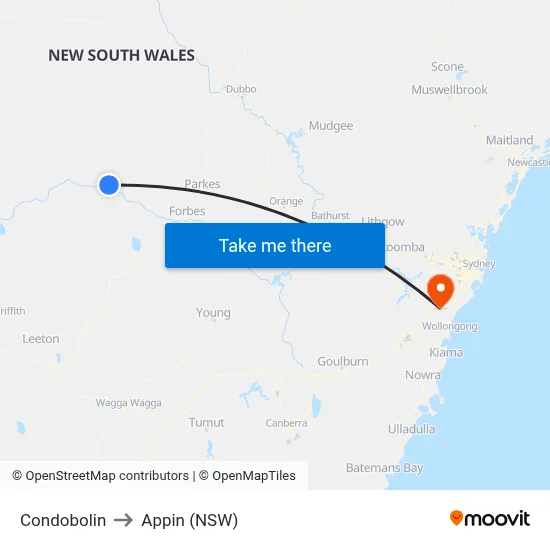 Condobolin to Appin (NSW) map