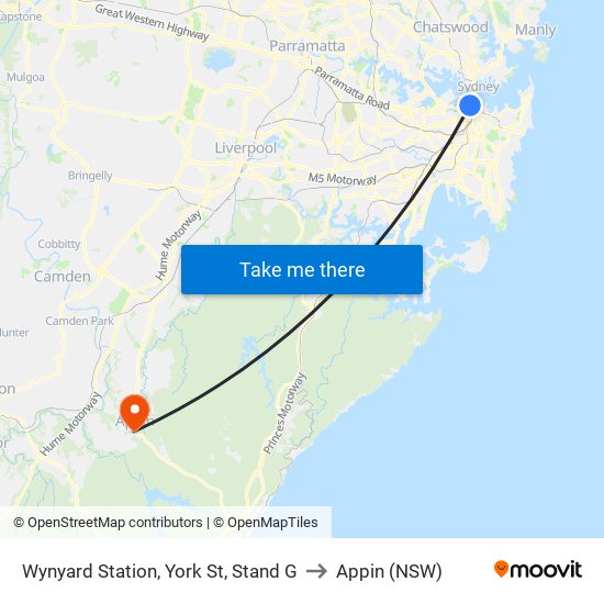 Wynyard Station, York St, Stand G to Appin (NSW) map