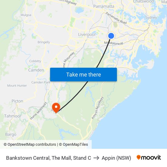 Bankstown Central, The Mall, Stand C to Appin (NSW) map