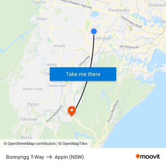 Bonnyrigg T-Way to Appin (NSW) map