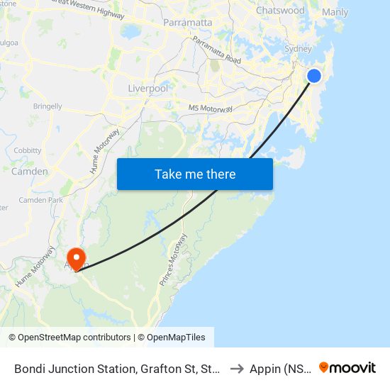 Bondi Junction Station, Grafton St, Stand R to Appin (NSW) map