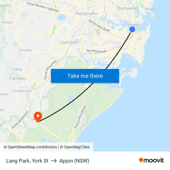 Lang Park, York St to Appin (NSW) map