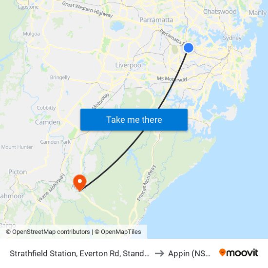 Strathfield Station, Everton Rd, Stand B to Appin (NSW) map