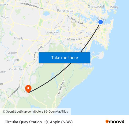 Circular Quay Station to Appin (NSW) map