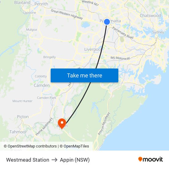 Westmead Station to Appin (NSW) map