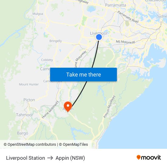 Liverpool Station to Appin (NSW) map