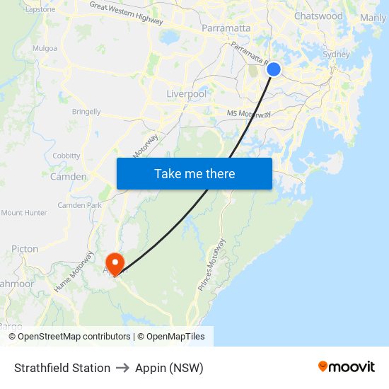 Strathfield Station to Appin (NSW) map