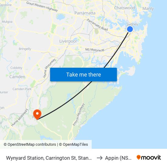 Wynyard Station, Carrington St, Stand B to Appin (NSW) map