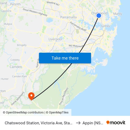 Chatswood Station, Victoria Ave, Stand E to Appin (NSW) map