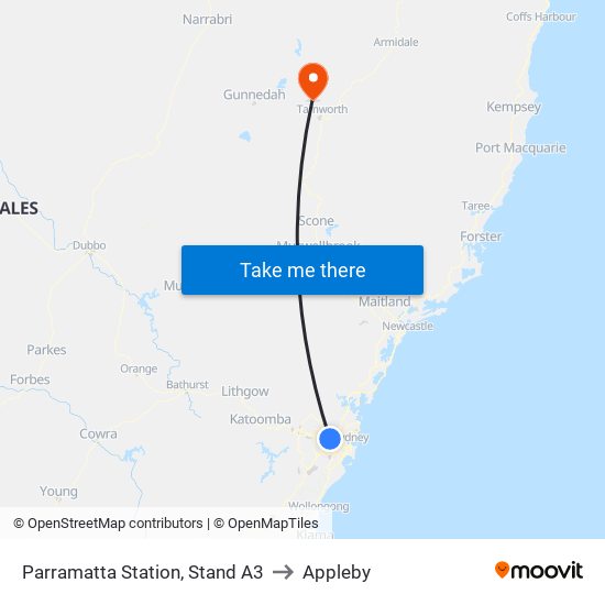 Parramatta Station, Stand A3 to Appleby map