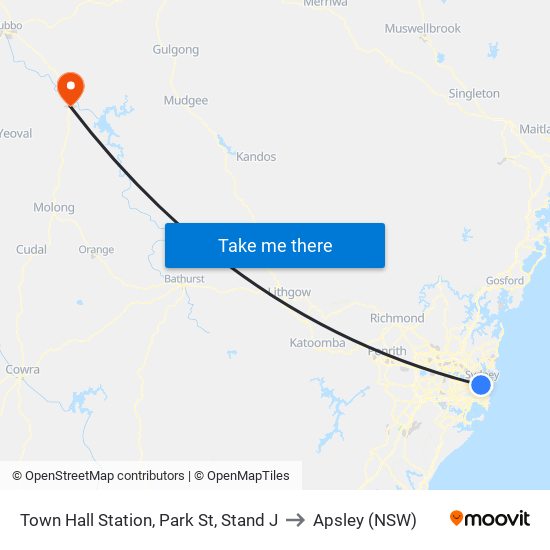 Town Hall Station, Park St, Stand J to Apsley (NSW) map