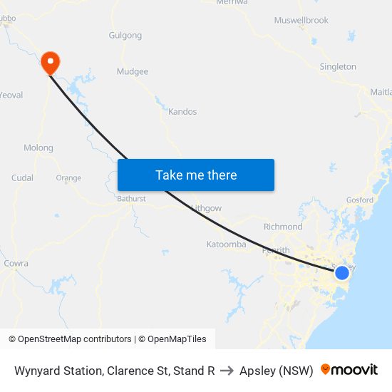 Wynyard Station, Clarence St, Stand R to Apsley (NSW) map