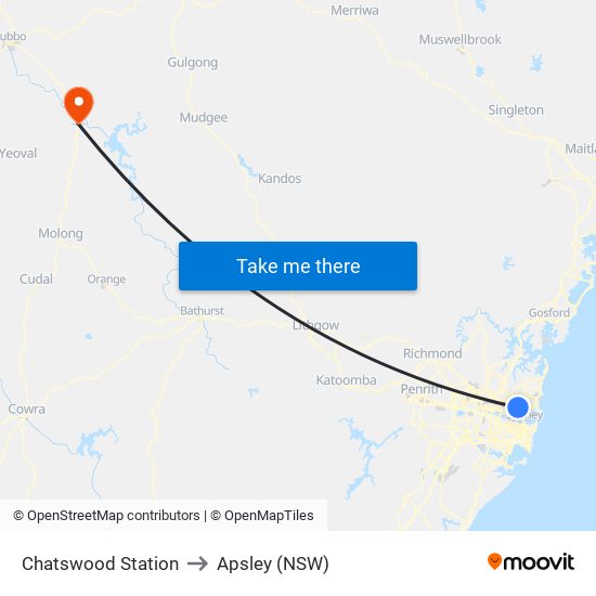 Chatswood Station to Apsley (NSW) map