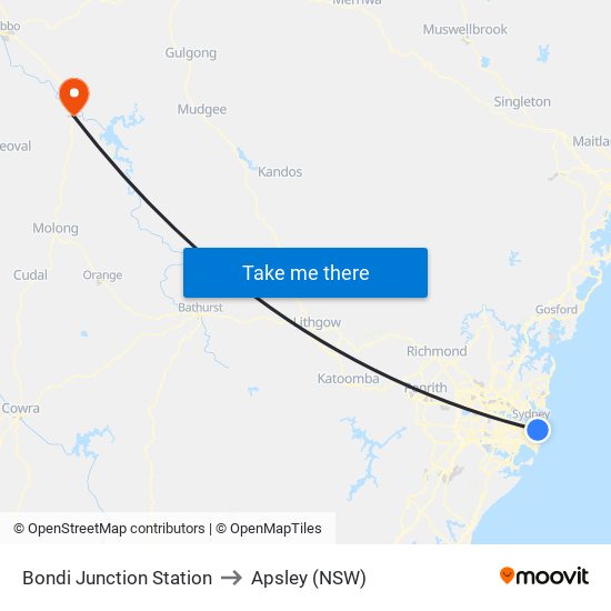 Bondi Junction Station to Apsley (NSW) map