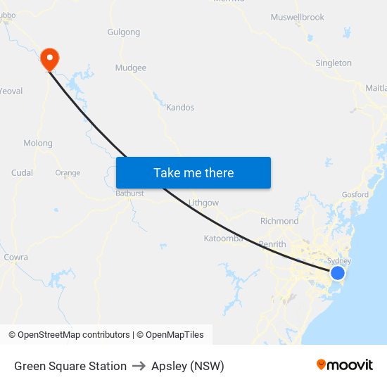 Green Square Station to Apsley (NSW) map