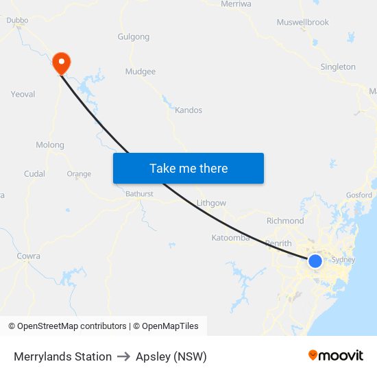 Merrylands Station to Apsley (NSW) map