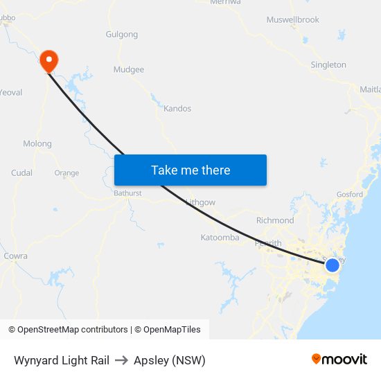 Wynyard Light Rail to Apsley (NSW) map