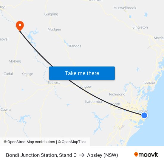 Bondi Junction Station, Stand C to Apsley (NSW) map