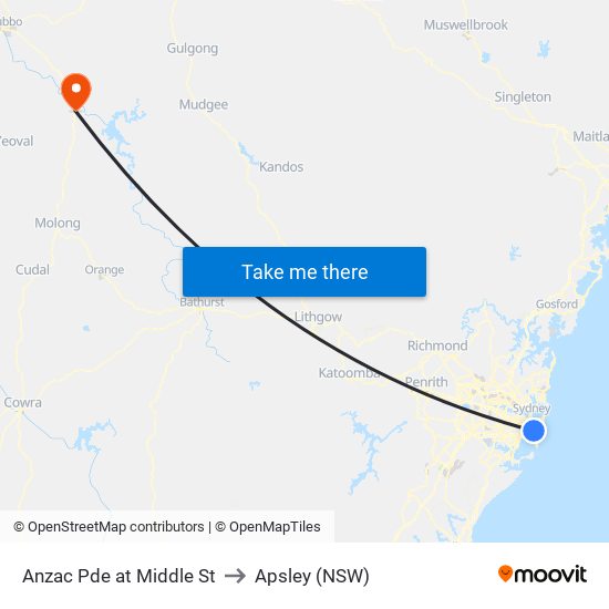 Anzac Pde at Middle St to Apsley (NSW) map