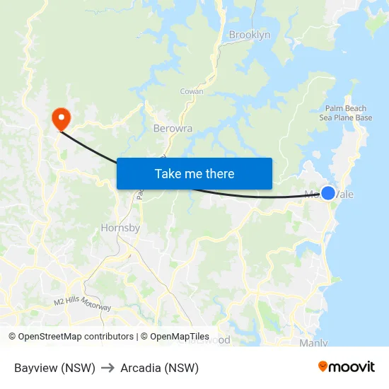 Bayview (NSW) to Arcadia (NSW) map