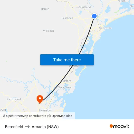 Beresfield to Arcadia (NSW) map